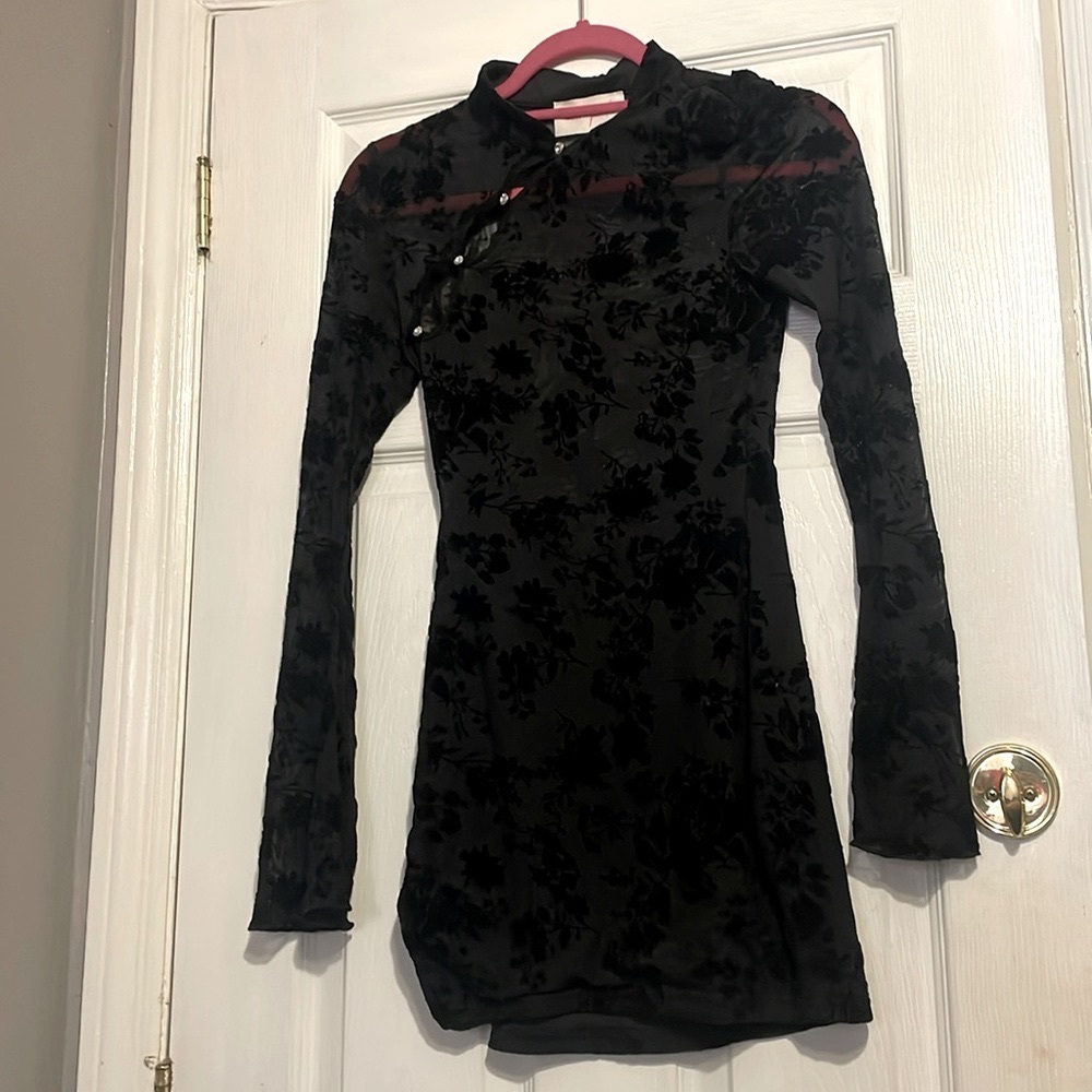 Black mini dress with rhinestone button detail size medium but runs small